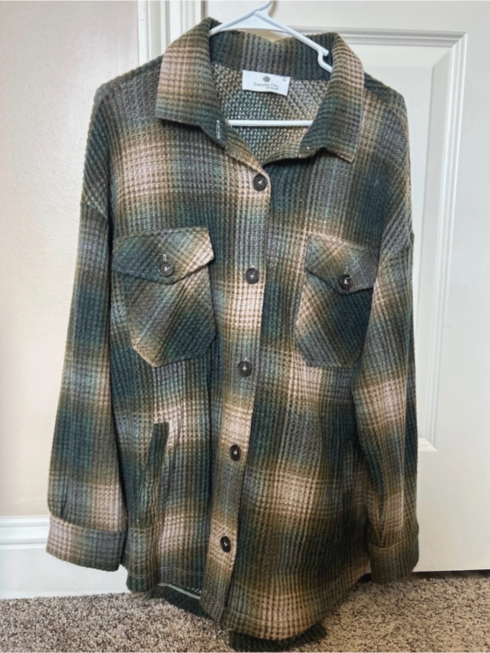 Everyday Chic Boutique | Tan Brown Olive Waffle Button Shirt Jacket Shacket